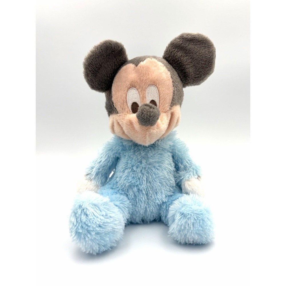 Disney Parks Baby Blue Mickey Mouse Plush Chime Rattle Stuffed Animal 9" Soft